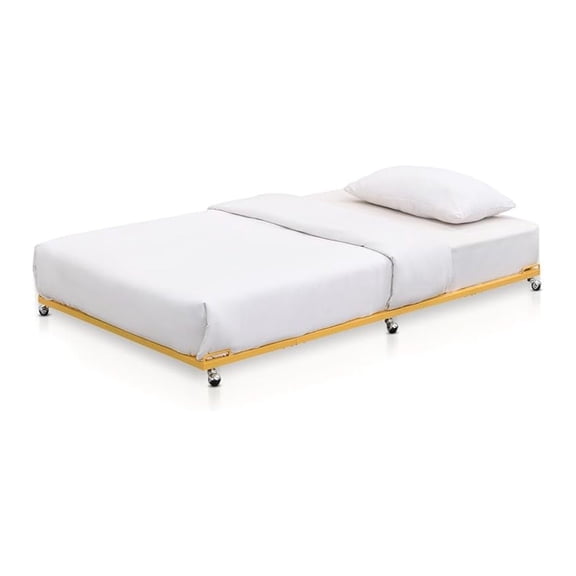 Twin Metal Trundle Bed Frame with Slats Support & Wheels, Roll-Out Pull Out Bed for Daybed, No Box Spring Needed for Bedroom or Guest Room (Banana)