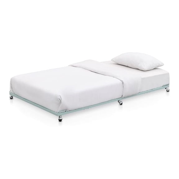 Twin Metal Trundle Bed Frame with Slats Support & Wheels, Roll-Out Pull Out Bed for Daybed, No Box Spring Needed for Bedroom or Guest Room (Glacier)