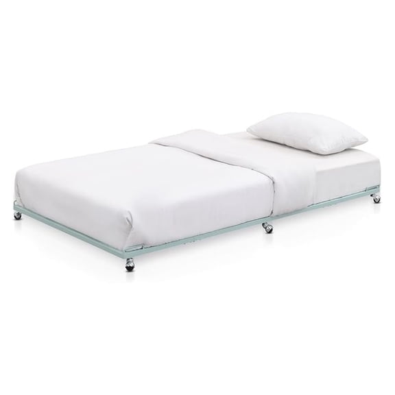 Twin Metal Trundle Bed Frame with Slats Support & Wheels, Roll-Out Pull Out Bed for Daybed, No Box Spring Needed for Bedroom or Guest Room (Grey)