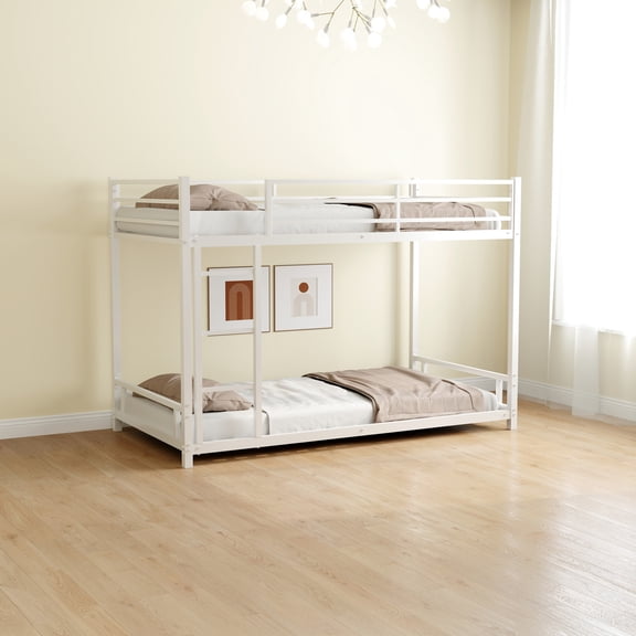 Twin Metal over Twin Bunk Bed, Sturdy Slats & Safety Feature / Convertible, Tidy Up with Box