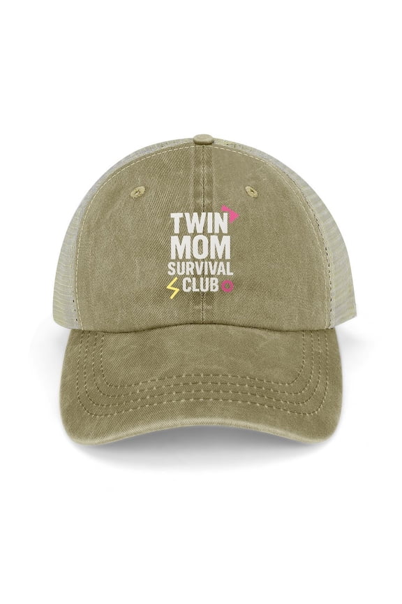 Twin Mom Survival Club Khaki Baseball Cap for Men Women, Adjustable Snapback Hats Trucker Hat
