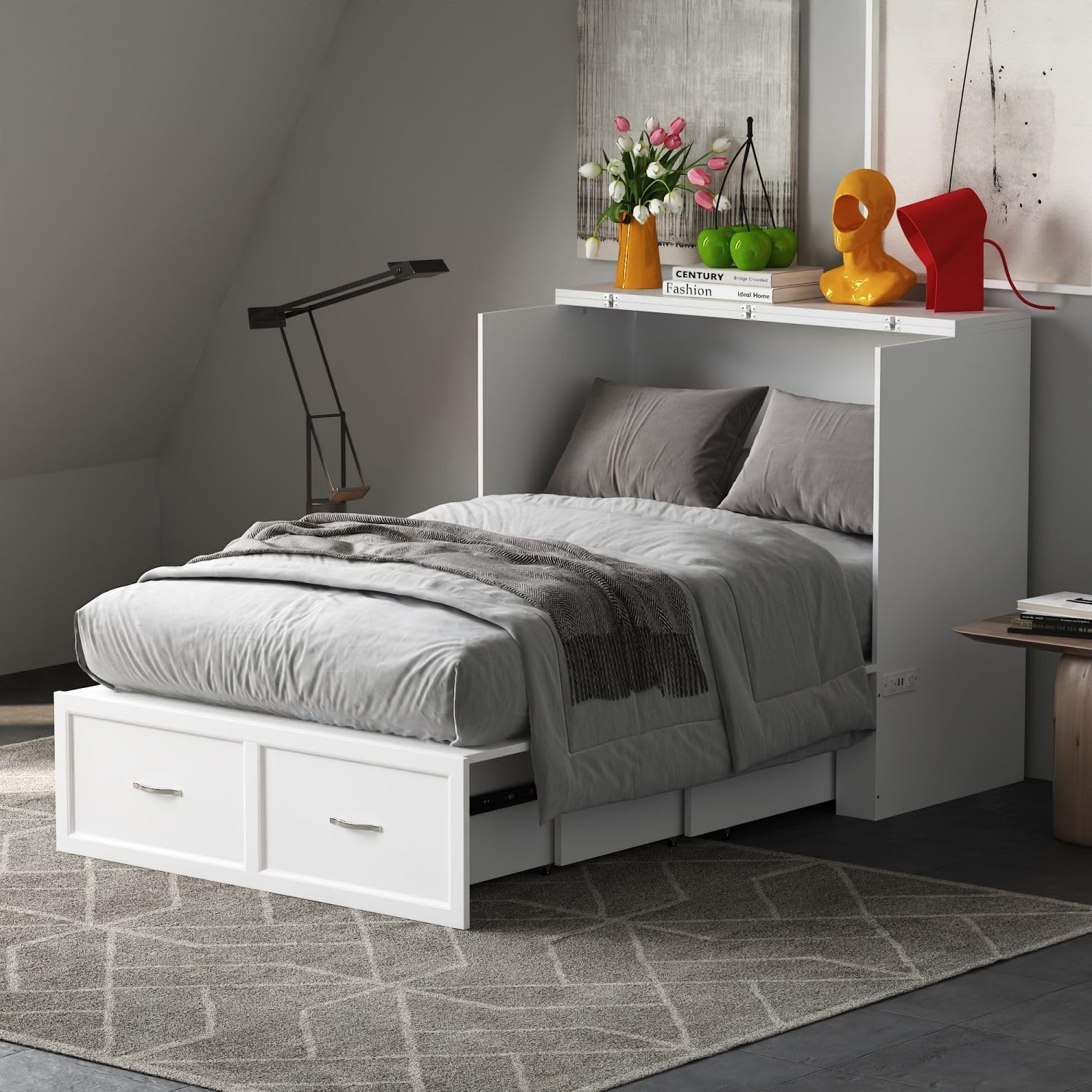 Twin Murphy Bed with Builtin Charging Station, SpaceSaving Murphy Bed