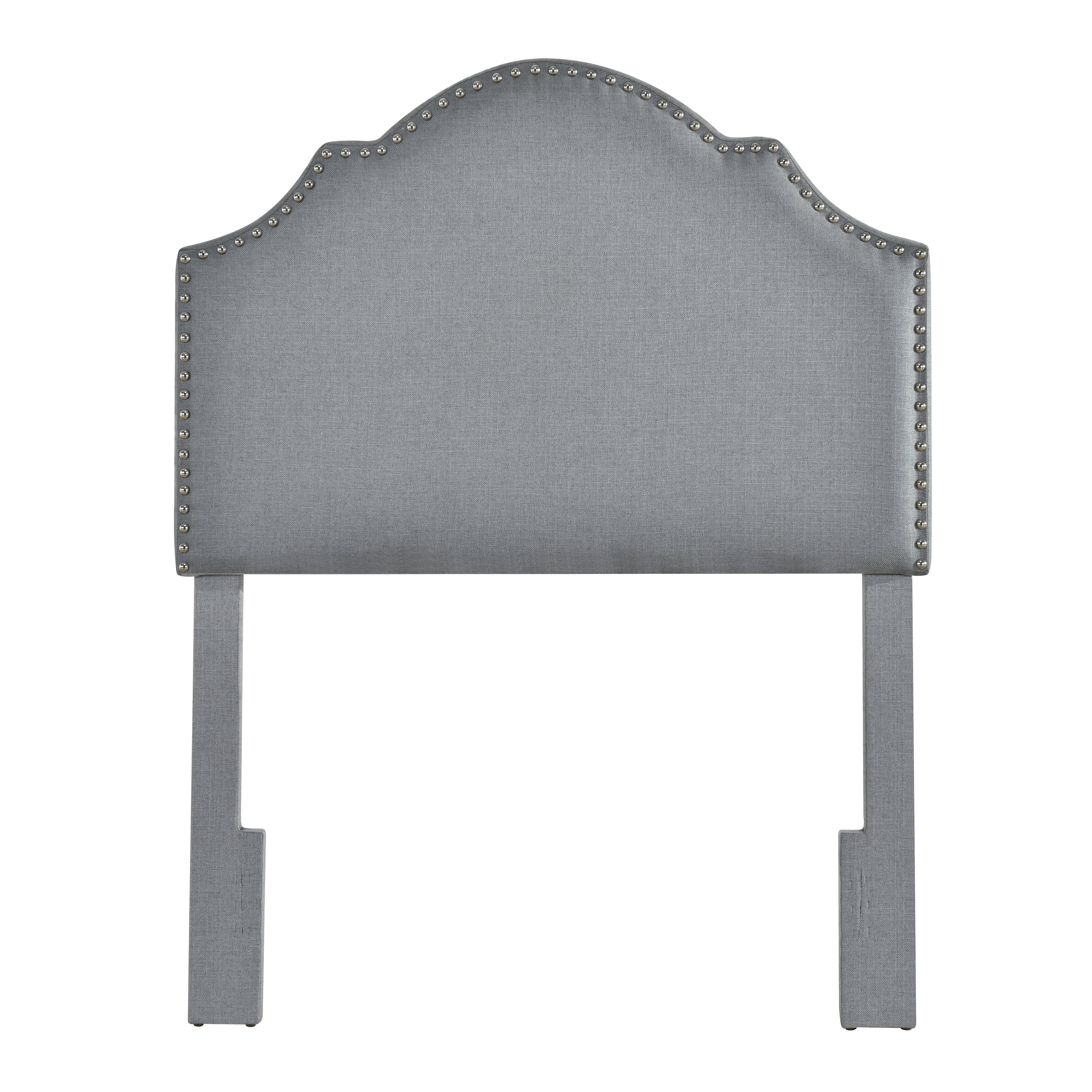 Charcoal Gray Twin Upholstered Headboard with Brass Nailhead Trim