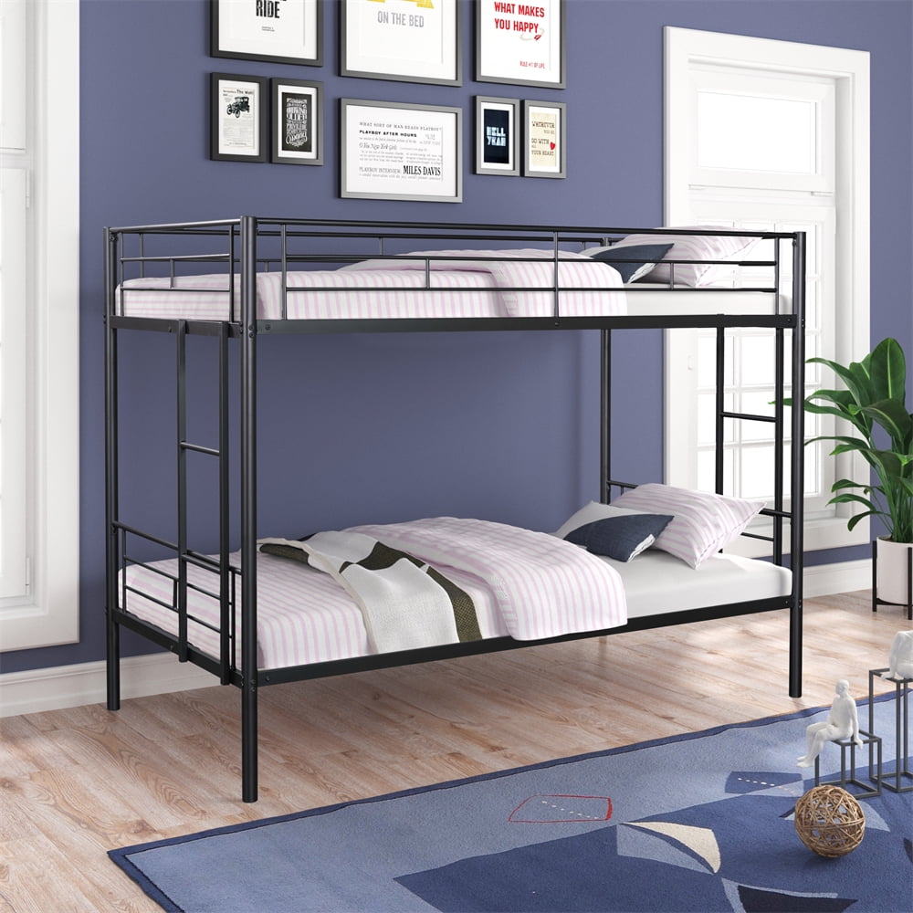 Twin Over Twin Bunk Bed, Loft Bed with 2 Builtin Ladders, Upper Bed