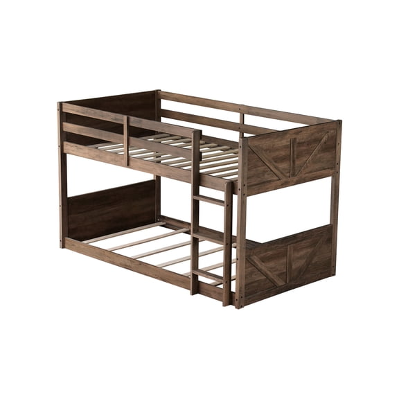 Twin Over Bunk Bed With Panelled Details - Antique Oak Bedroom Decor Floor In Style Rustic Headboard And