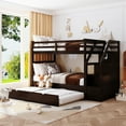 thumbnail image 1 of Twin Over Twin Bunk Bed, Wooden Bunk Bed with Twin Size Trundle and Ladder for Kids Teens Toddler, Space Saving Design Bed Frame with 3 Storage Stairs and Guardrails, No Box Spring Needed, Espresso, 1 of 7