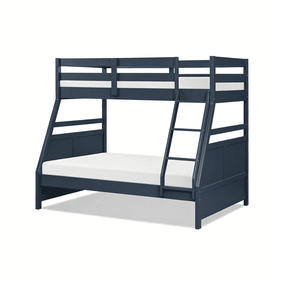 Twin Over Full Bunk Bed Frame, Navy Blue Wooden Loft Bed for Space Saving Bedroom and Guest Room Furniture