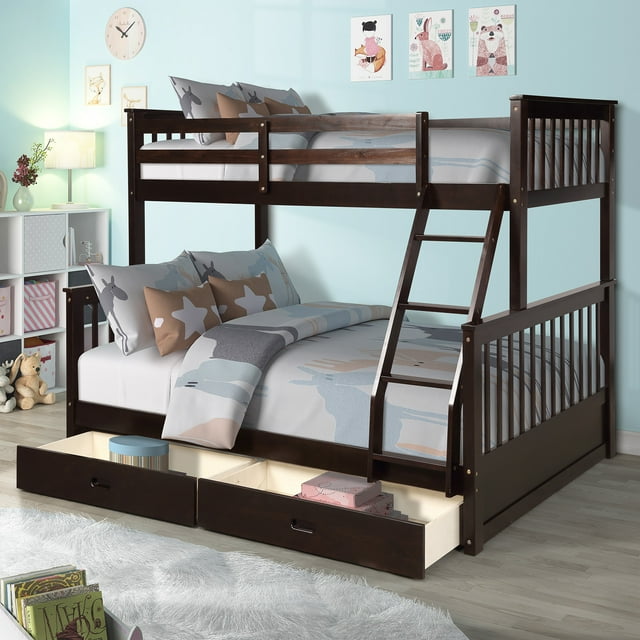 Twin-Over-Full Bunk Bed with Storage Drawers, Convertible 2 Separate ...