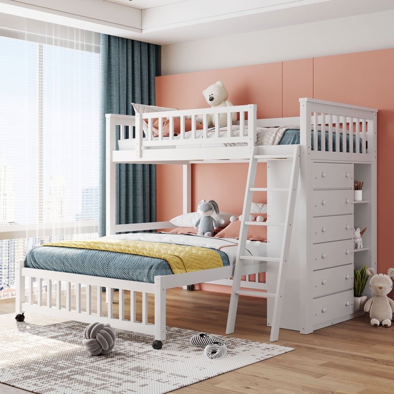 Loft Bed Twin Over Full Bunk In White Julian Twin Over Full Staircase