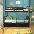 thumbnail image 1 of Twin Over Full Bunk Bed with Ladder Solid Wood Bunk Bed Frame with 2 Storage Drawers, 1 of 7