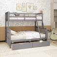 thumbnail image 1 of Twin-Over-Full Bunk Bed with Ladders and Two Storage Drawers(Gray), 1 of 15
