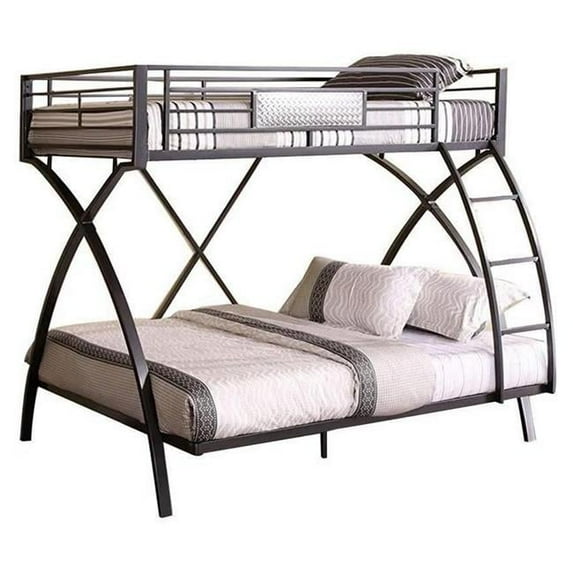 Twin Over Full Bunk Bed with Modern Arc Design & Front Ladder, Gray