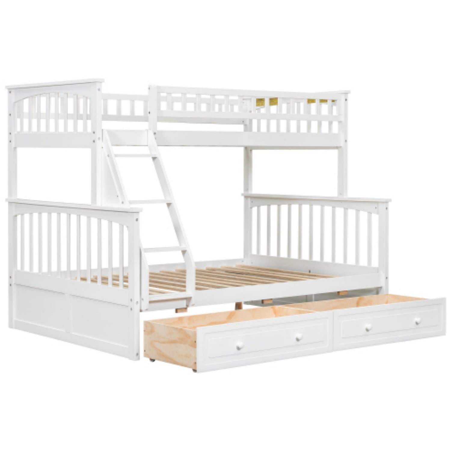 Twin Over Full Bunk Bed with Storage Drawers, Convertible Wood Bunk Bed Frame with Safety Guardrails, Solid Pine Wood Kids Bed for Bedroom, White