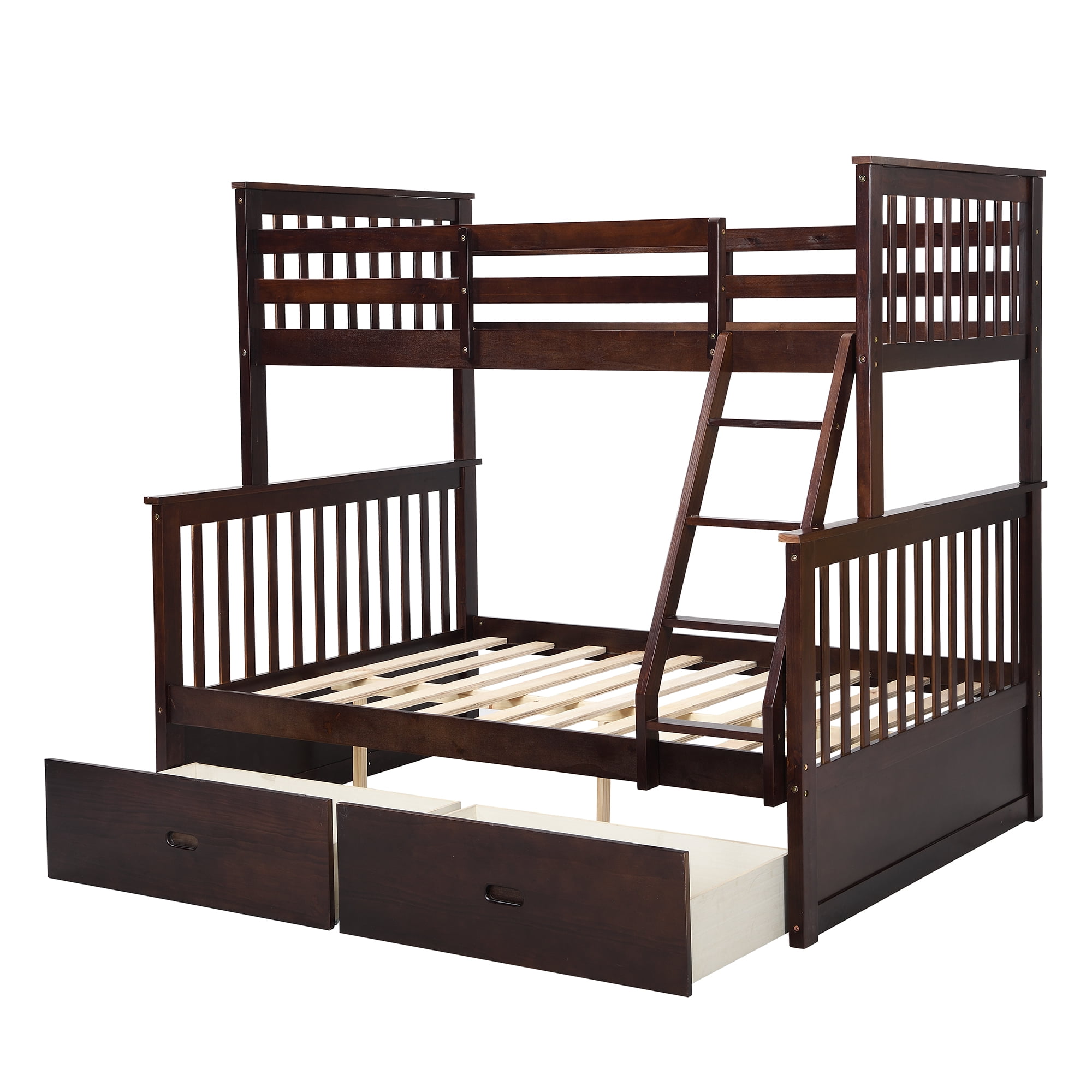 Twin Over Full Bunk Bed with Storage Drawers, Wooden Bunk Bed with
