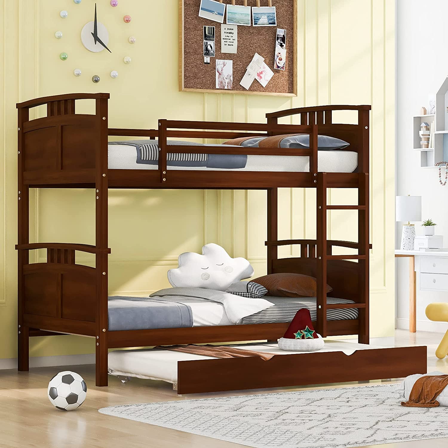 Twin Over Full Detachable Bunk Bed with Stair and 2 Drawers Wooden