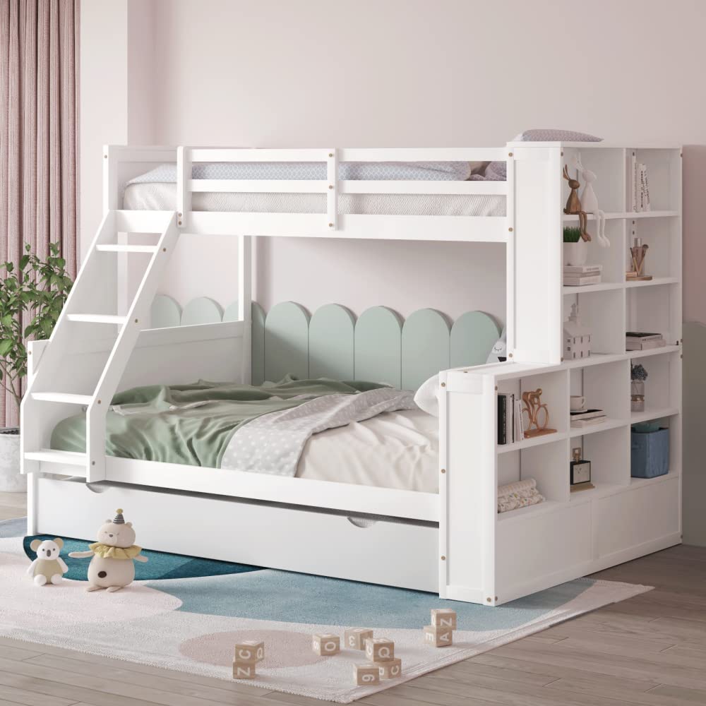 Twin Over Full Detachable Bunk Bed with Stair and 2 Drawers Wooden