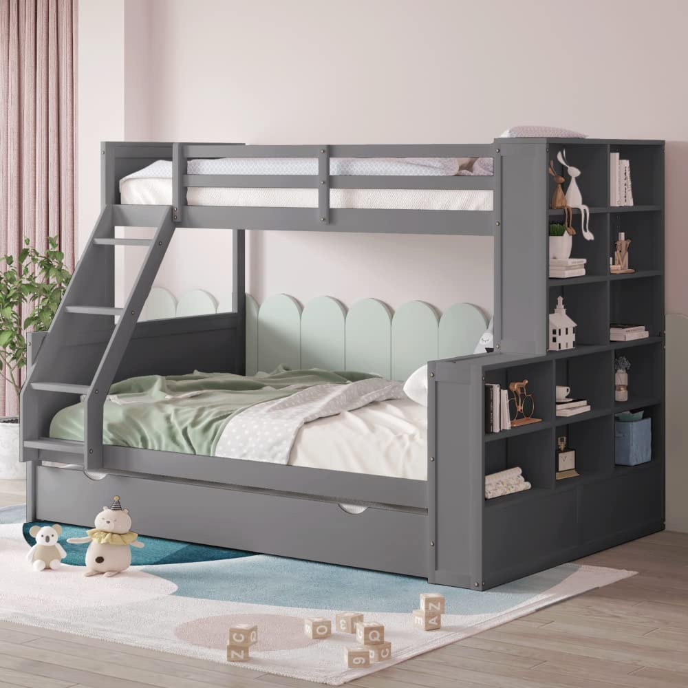 Twin Over Full Detachable Bunk Bed with Stair and 2 Drawers Wooden