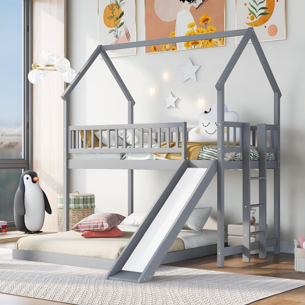 Twin Over Full House Bunk Bed, Detachable To Floor Bedframe & A Loftbed 