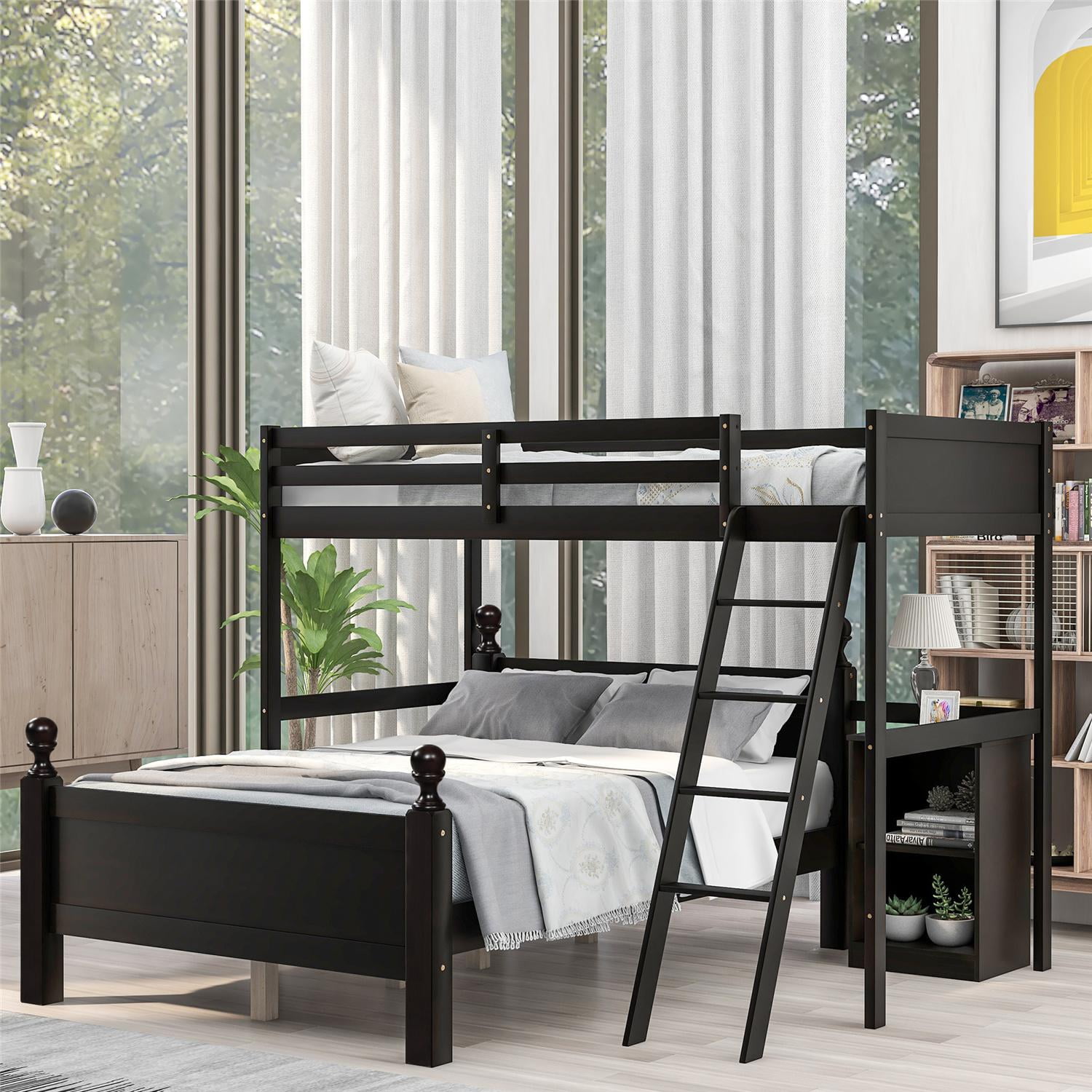 Twin Over Full Loft Bed For Kids Teens Adults L Shaped Bunk Bed With Cabinet Guardrail And Twin Over Full Loft Bed For Kids Teens Adults L Shaped Bunk Bed With Cabinet Guardrail And
