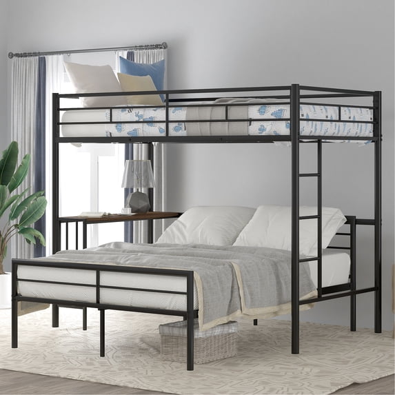 Twin Over Full Metal Bunk Bed With Appealing Desk And , Metallic Black ...