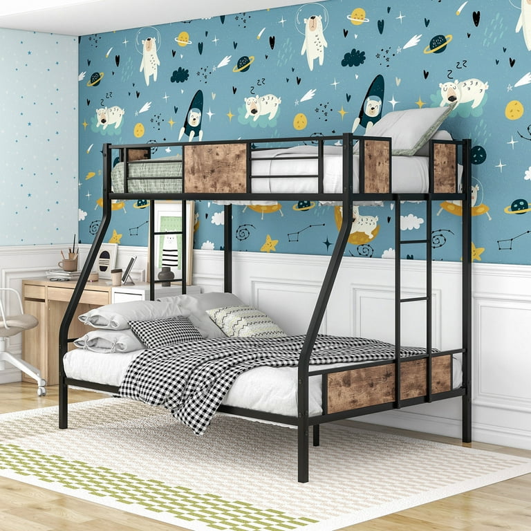 Twin Over Full Metal Bunk Beds Heavy Duty Metal Bed Frame Bunk Beds Frame with Enhanced Upper Level Safety Guardrail and 2 Side Ladders for Boys Girls Adults Kids Teens Black Walmart
