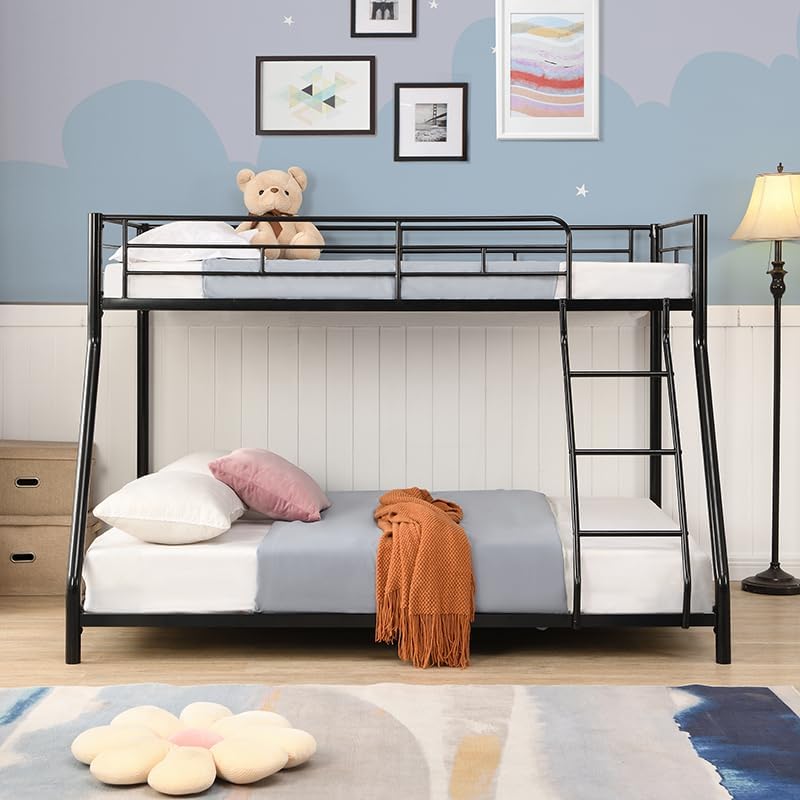 Twin Over Full Metal Bunk Beds with Ladders & Full Length Guardrail
