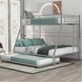 thumbnail image 1 of Twin Over Full Metal Bunk Beds with Trundle, Bunk Beds with Built-in Ladders and Safty Full-Length Guardrail, Space Saving Design, Silver, 1 of 7