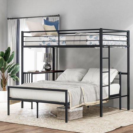 Twin Over Full Metal Loft Bed with Desk Build-in Ladders and Full-Length Guardrails, Space-Saving Design for Kids, Toddlers, Boys and Girls Bedroom No Box Spring Needed