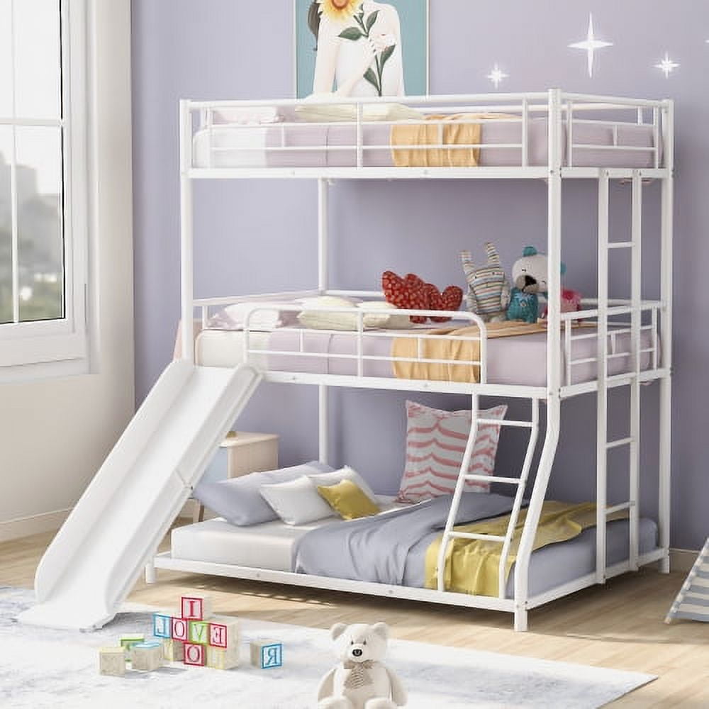 Twin Over Twin Over Full Triple Bunk Bed,3 in 1 Metal Bunk Bed with