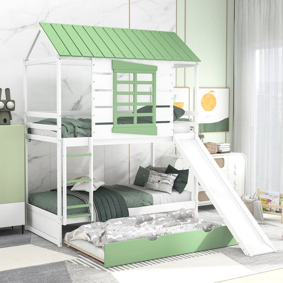 Twin Over House-shaped Bunk Bed With Slide And Trundle In White + - Inspires ' Imaginations Bedroom Alterable Tailors To Fit Desires