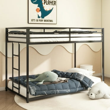 Twin Over Twin Bunk Bed, Modern Bed Frame for Kids, Teens, Adults, Low Metal Bunk Beds, No Box Spring Needed,Black