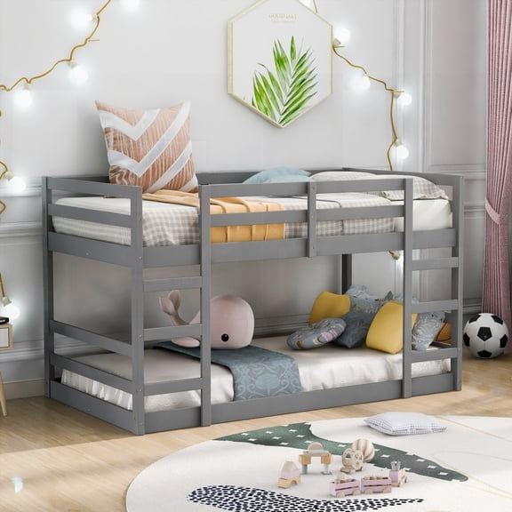 Twin Over Twin Bunk Bed in Gray - Stylish & Safe Bedroom Piece