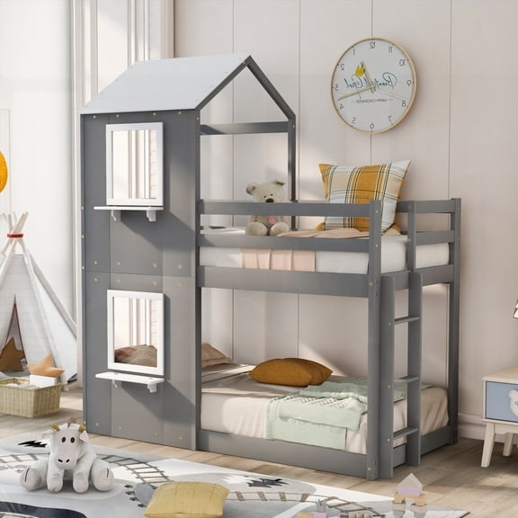 Twin Over Twin Bunk Bed in White - Safe & Fun Sleeping & Play Area