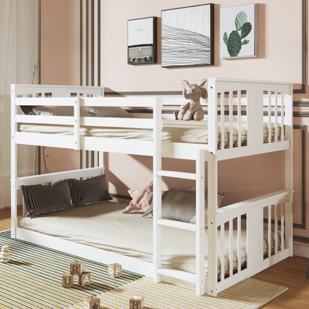 Twin Over Twin Bunk Bed with Ladder, White