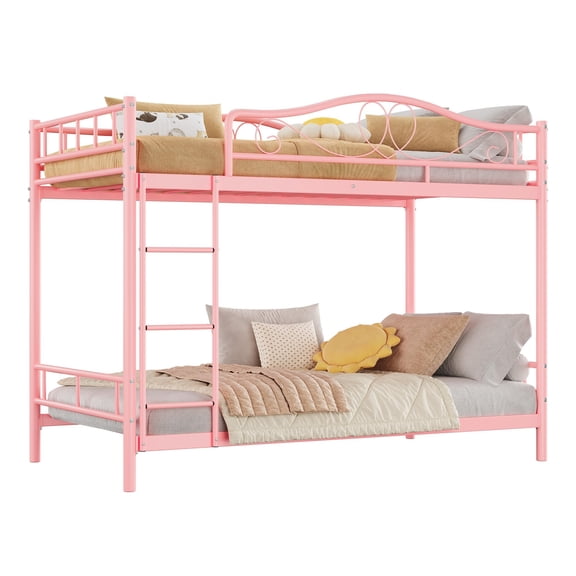 Twin Over Twin Bunk Bed with Ladder and Full Guardrail – Heavy Duty Metal Frame, 400 lbs Capacity – Space Saving, Noise Free – No Box Spring Needed