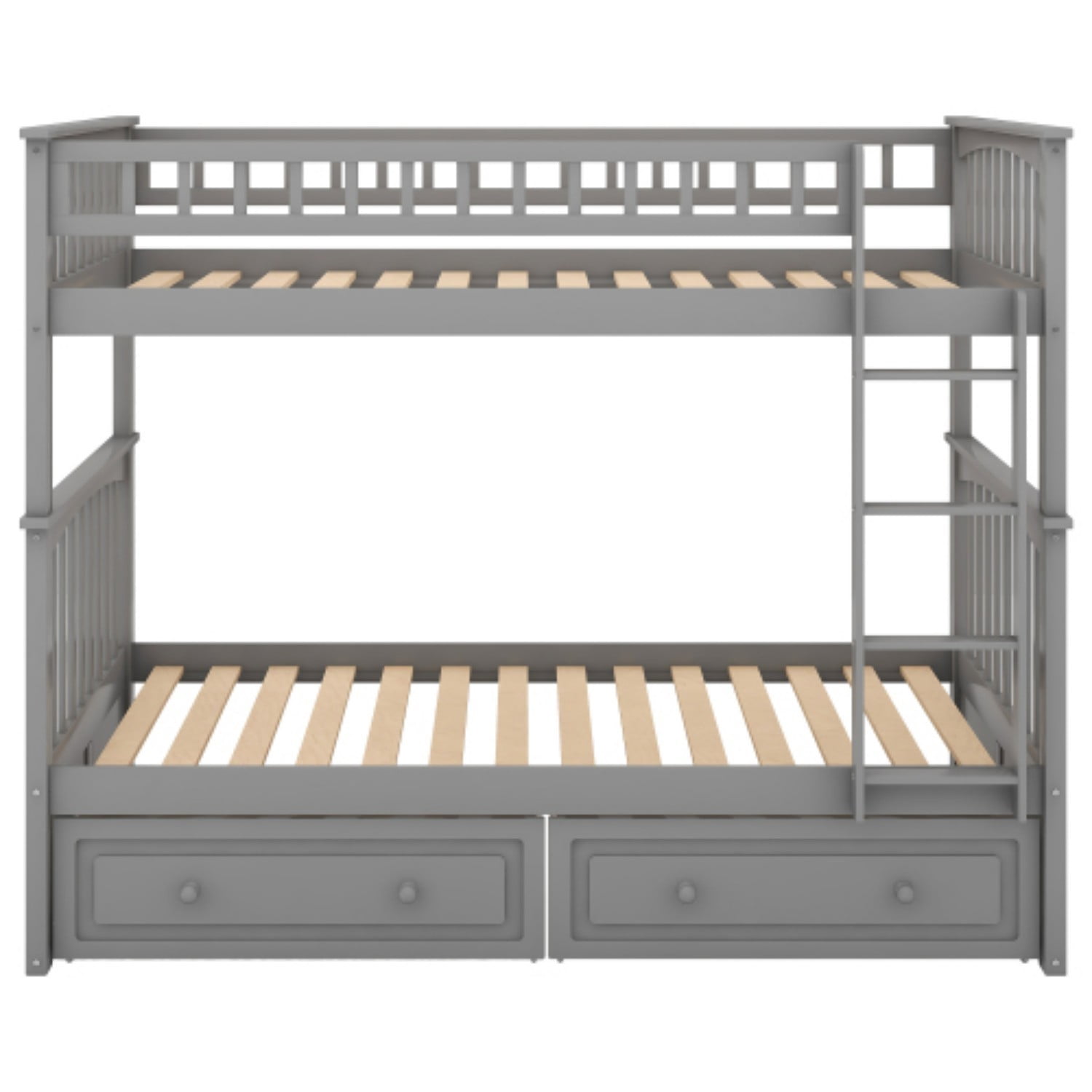 Twin Over Twin Bunk Bed with Storage Drawers, Convertible Wood Bunk Bed with Safety Guardrails, Solid Pine Wood Kids Bed Frame for Bedroom, Gray