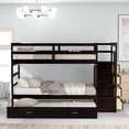 thumbnail image 1 of Twin Over Twin Bunk Bed with Trundle and Staircase, Solid Wood Bunk Bed Frame with 4 Storage Drawers and Guardrails, No Box Spring Needed, 1 of 7
