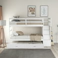 thumbnail image 1 of Twin Over Twin Bunk Bed with Trundle and Staircase, Solid Wood Bunk Bed Frame with 4 Storage Drawers and Guardrails, No Box Spring Needed, 1 of 7