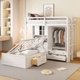 thumbnail image 1 of Twin Over Twin Bunk Bed with Wardrobe, Wood Twin Loft Bed with Hydraulic Bed, Loft Bed Frame with Bookcase and Ladder for Teens Adults, White, 1 of 9