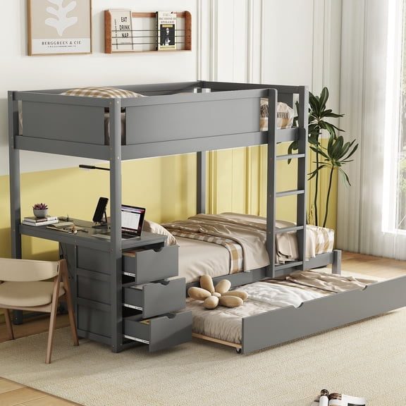 Twin-Over-Twin Design - Full-Length Guardrail for Safety - Family Bedroom - Secure Family Bunk Bed