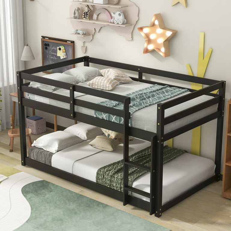 Twin Size Bunk Bed Wood Low Beds