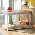 thumbnail image 1 of Twin Over Twin Low Bunk Bed for Kids, Metal Bed Frame with Ladder, Load-Bearing 350lb, White 77.1x40.5x53.7inch, 1 of 8