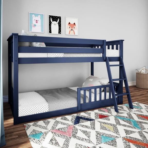 Twin Over Twin Low Bunk With Single Guard Rail, Blue