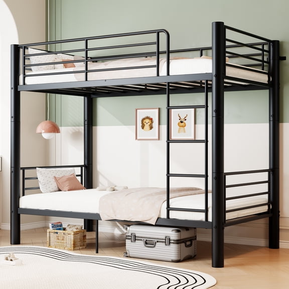 Twin Over Twin Metal Bunk Bed, 2-Inch Steel Frame with Guardrails and Ladder for Small Rooms