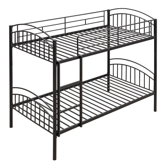 Twin Over Twin Metal Bunk Bed - Black, Convertible to 2 Beds, 250LBS+350LBS Capacity, Safety Guardrails