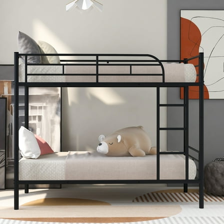 Twin Over Twin Metal Bunk Bed (Black) (