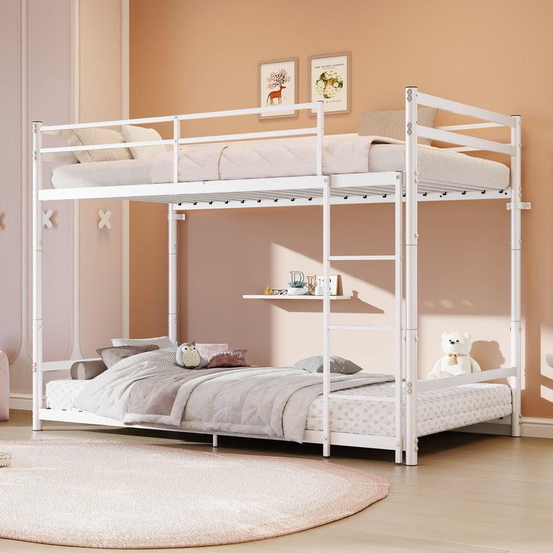 Twin-Over-Twin Metal Bunk Bed Convertible to 2 Separated Platform Beds, Noise-Free Kids Bed Frame with Rubber Anti-Slip Ladder
