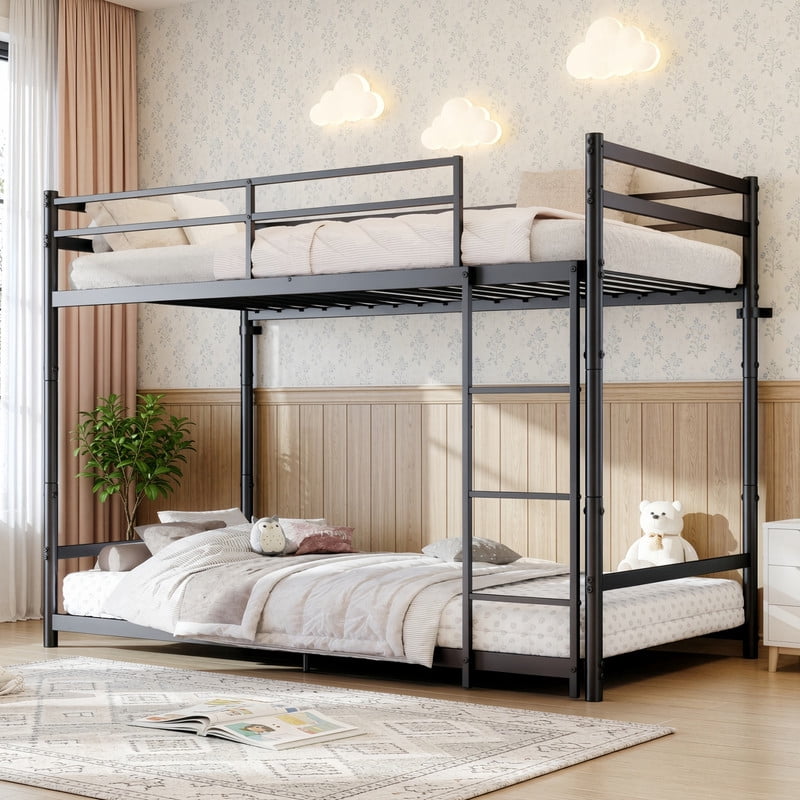 Twin-Over-Twin Metal Bunk Bed Convertible to 2 Separated Platform Beds, Noise-Free Kids Bed Frame with Rubber Anti-Slip Ladder