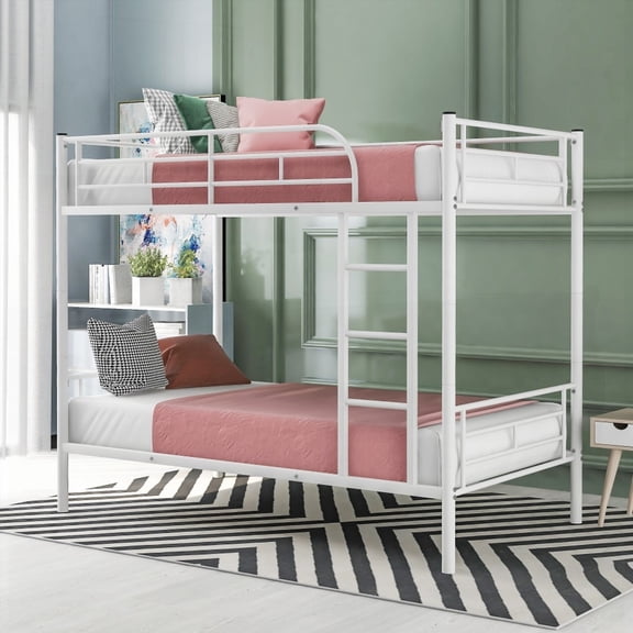 Twin Size Metal Platform Bed Frame - No Box Spring, White, Bedroom