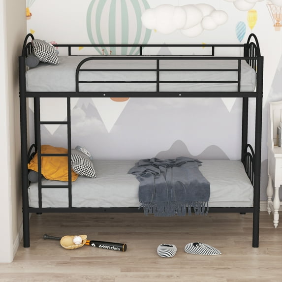 Twin Over Twin Metal Bunk Bed,Divided into Two Beds(Black)